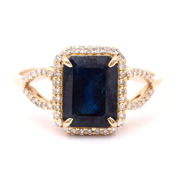 3.07 Ct Octagon Natural Sapphire 14K Gold Ring