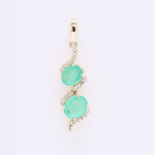 1.15 Ct Oval Mixed Cut Natural Emerald 14K Gold Pendant