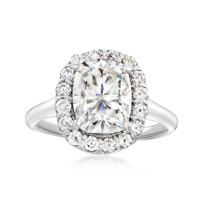 2.032 ct. t.w. Moissanite Halo Ring in Sterling Silver. Size 5