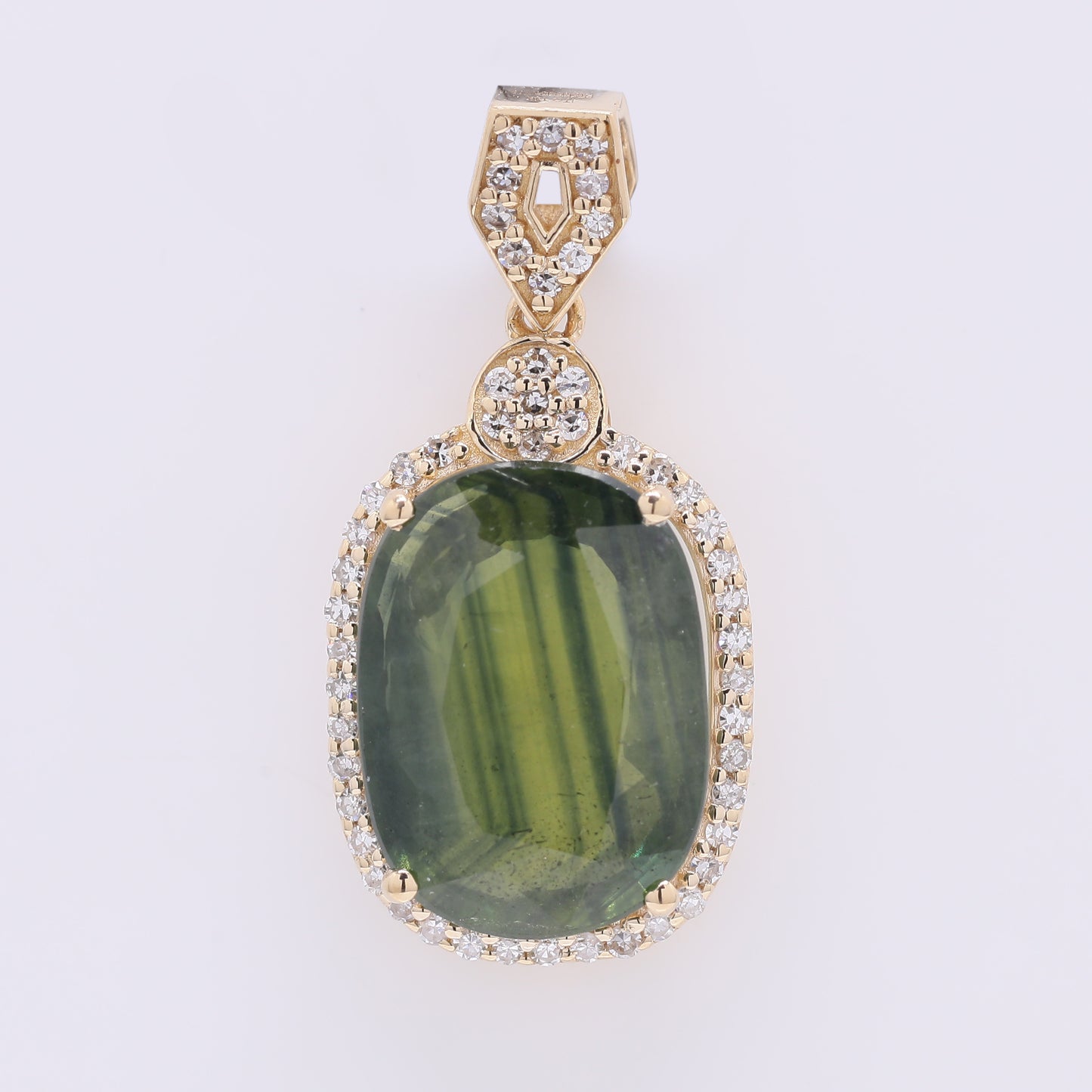 5.35 Ct Cushion Mixed Cut Natural Green Sapphire 14K Gold Pendant