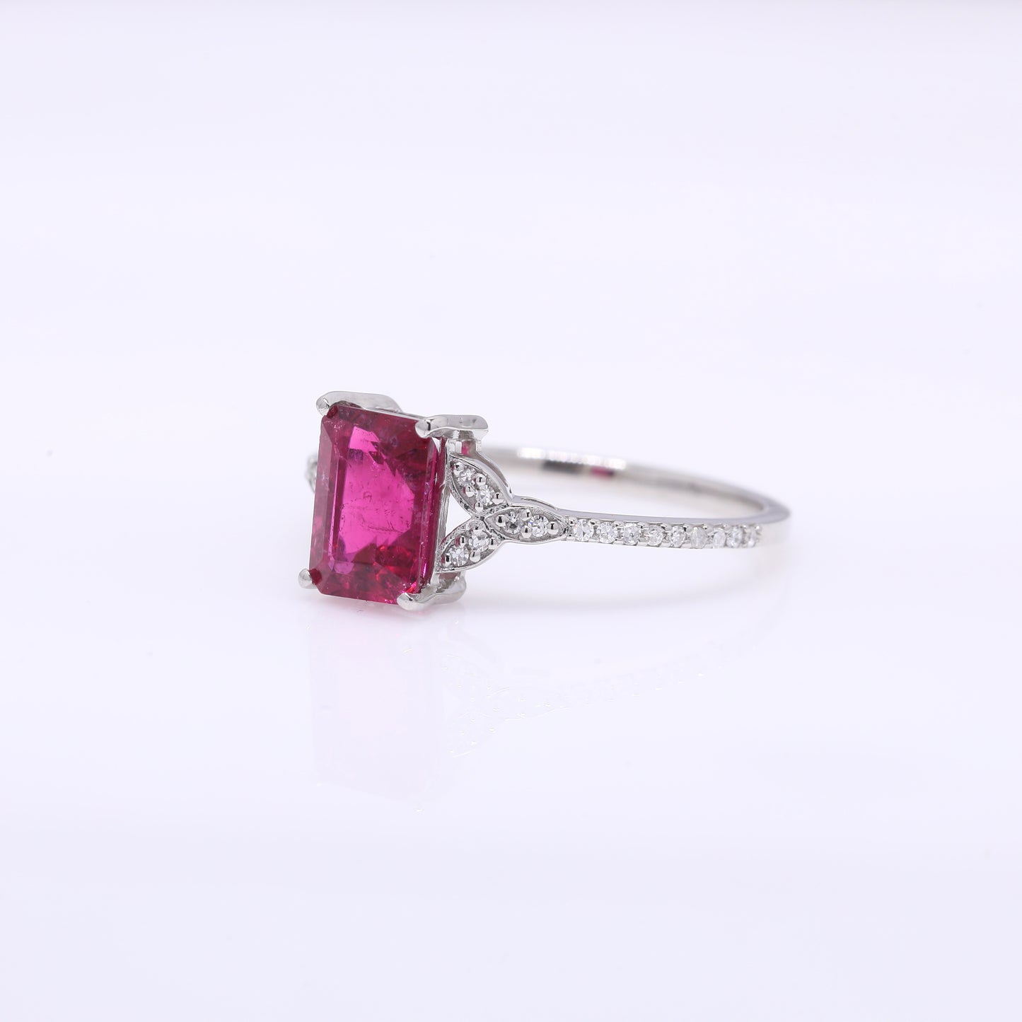 1.56 Ct Octagon Step Cut Natural Rubellite 950 Platinum Ring
