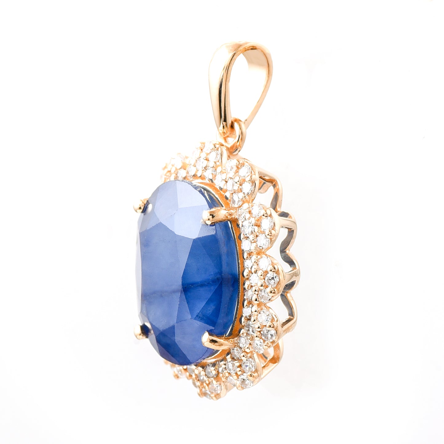 5.38 Ct Oval Mixed Cut Natural Sapphire 14K Gold Pendant