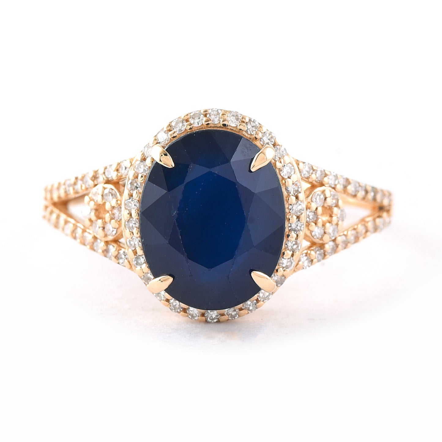 4.01 Ct Oval Mixed Cut Natural Sapphire 14K Gold Ring