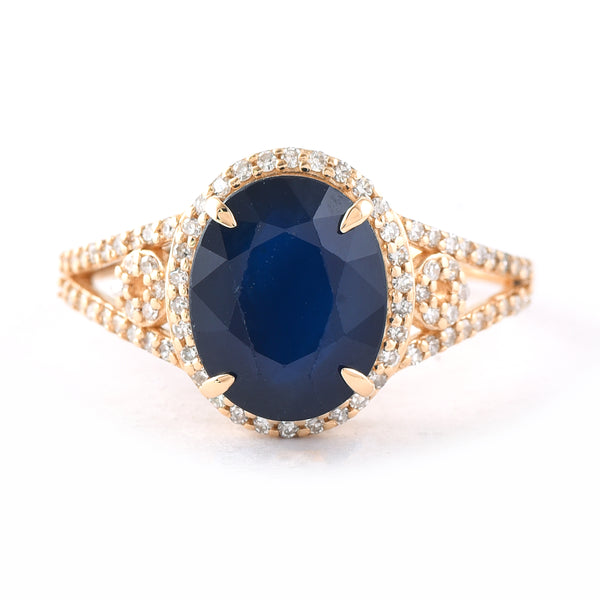 4.01 Ct Oval Mixed Cut Natural Sapphire 14K Gold Ring