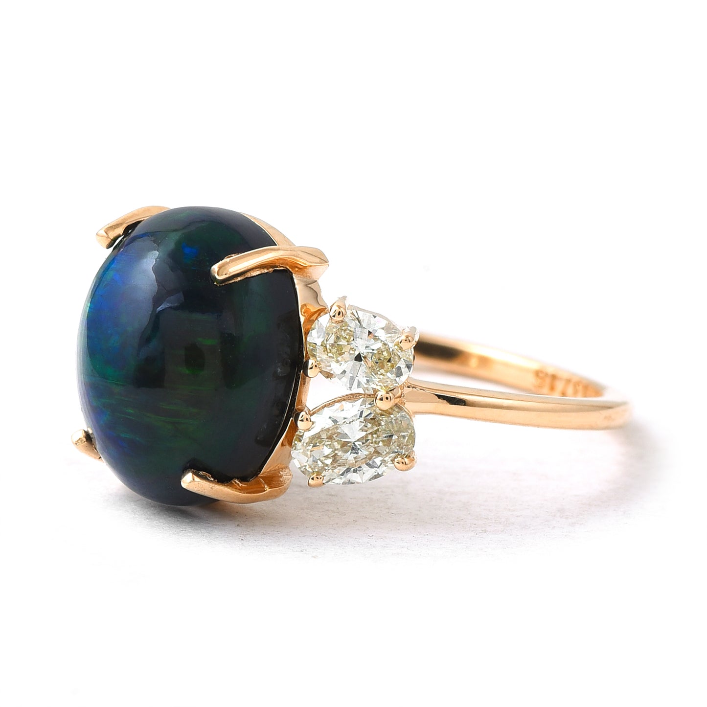 1.90 Ct Oval Cabochon Cut Natural Black Opal 14K Gold Ring