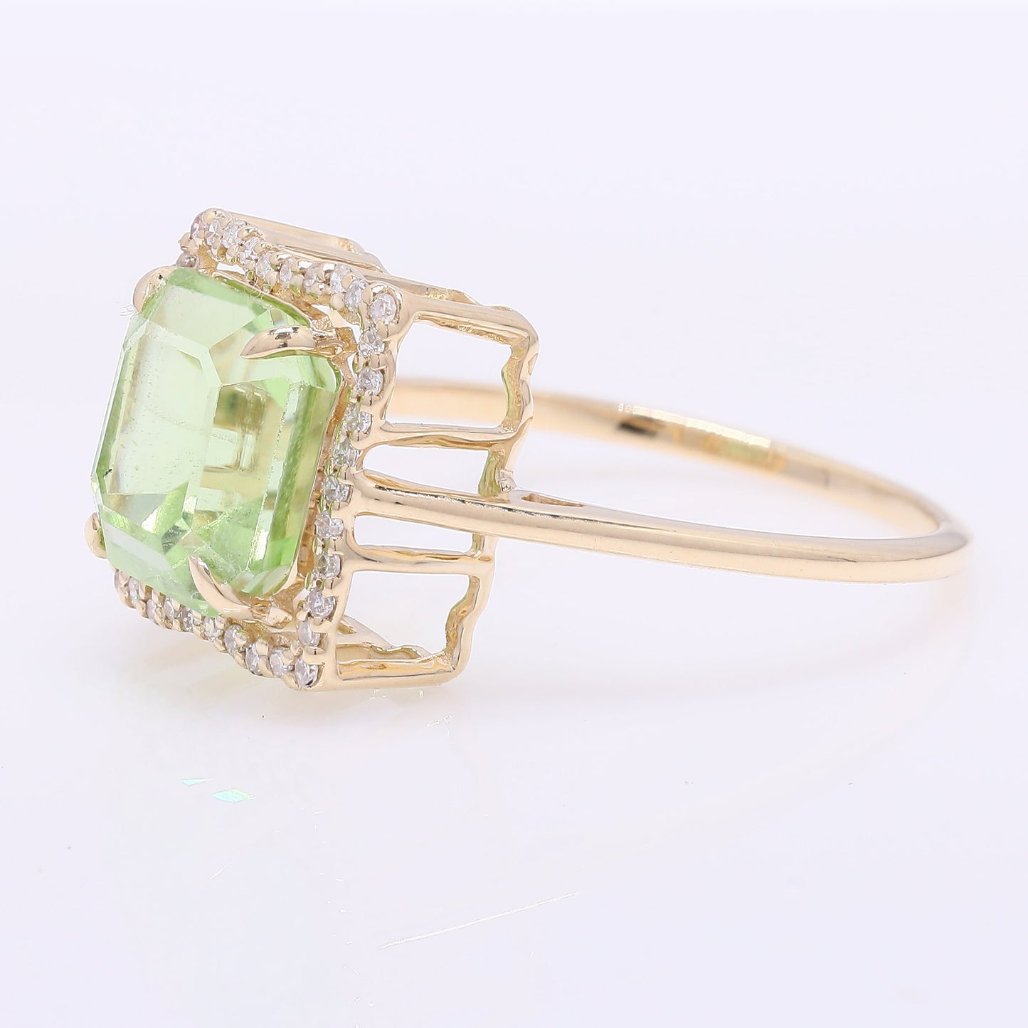 3.85 Ct Octagon Step Cut Natural Peridot 14K Gold Ring