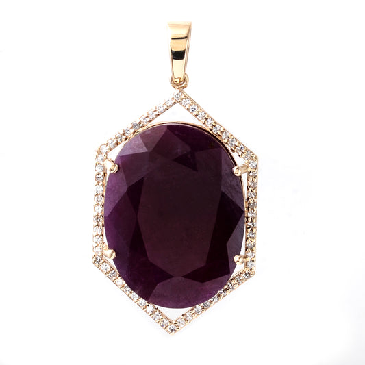 16.04 Ct Oval Mixed Cut Natural Corundum Ruby 14K Gold Pendant