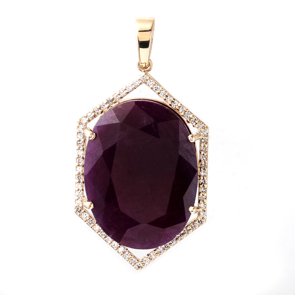 16.04 Ct Oval Mixed Cut Natural Corundum Ruby 14K Gold Pendant