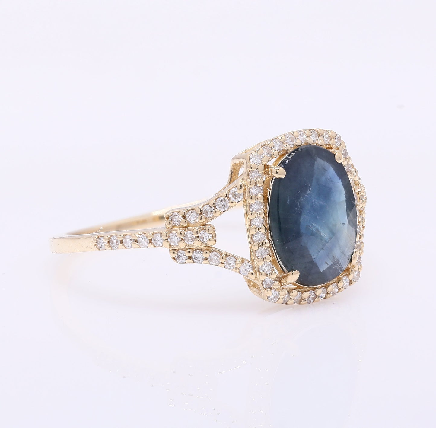 1.96 Ct Cushion Mixed Cut Natural Sapphire 14K Gold Ring