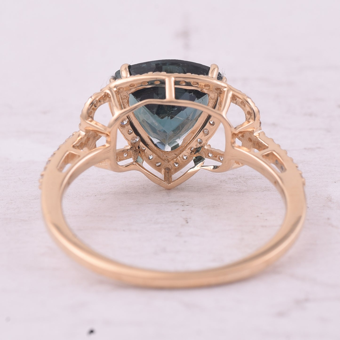 2.25 Ct Triangle Mixed Cut Natural Tourmaline 14K Gold Ring