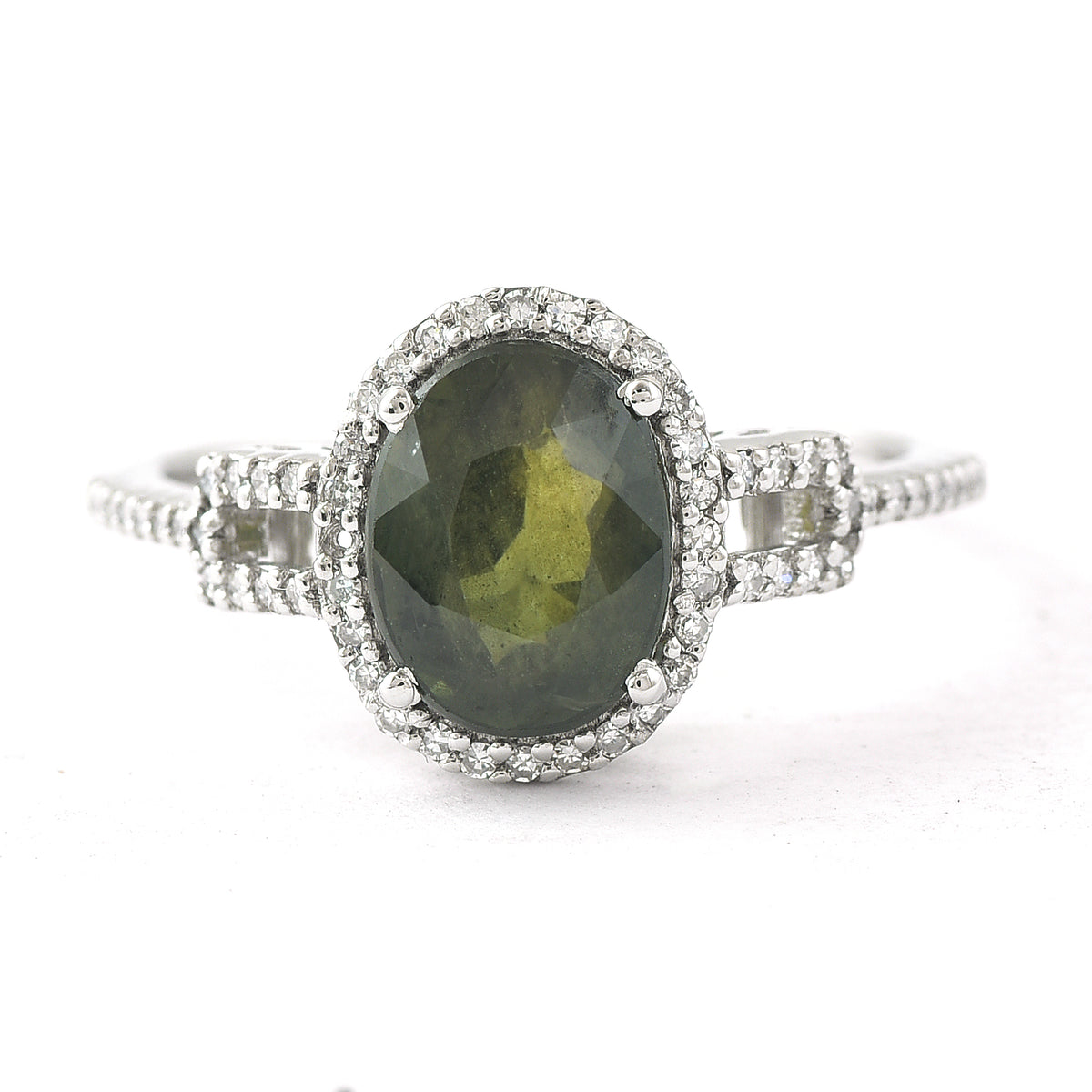 2.62 Ct Oval Mixed Cut Natural Green Sapphire 950 Platinum Ring