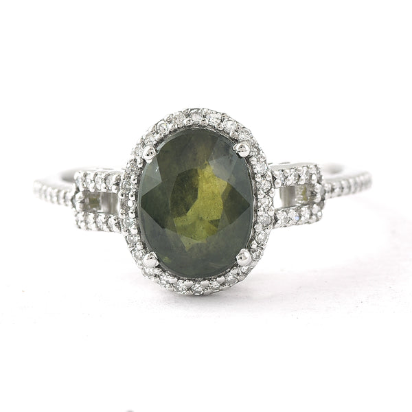 2.62 Ct Oval Mixed Cut Natural Green Sapphire 950 Platinum Ring
