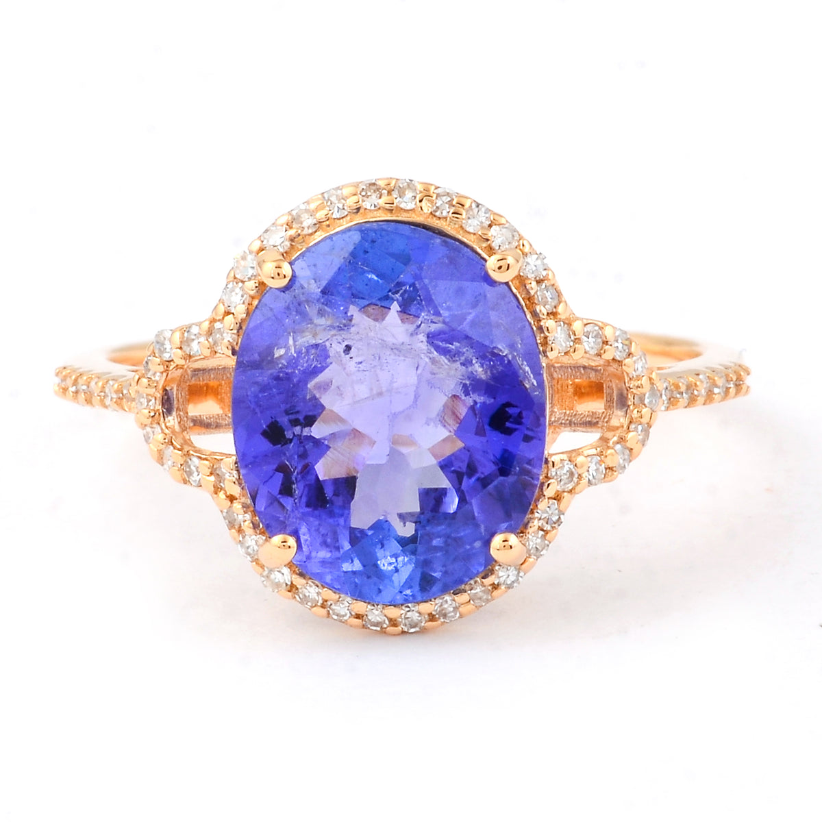 3.27 Ct Oval Mixed Cut Natural Tanzanite 14K Gold Ring