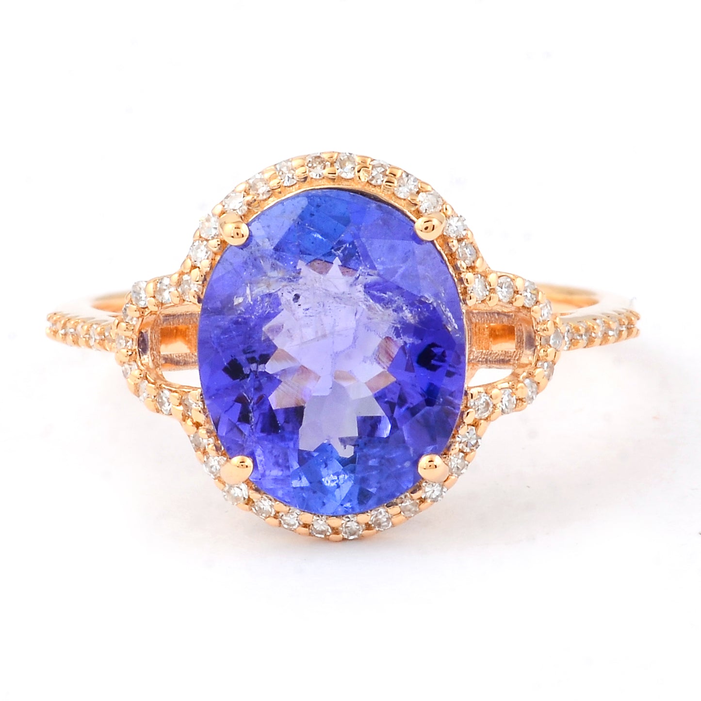 3.27 Ct Oval Mixed Cut Natural Tanzanite 14K Gold Ring