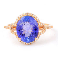 3.27 Ct Oval Mixed Cut Natural Tanzanite 14K Gold Ring