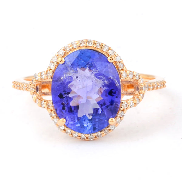 3.27 Ct Oval Mixed Cut Natural Tanzanite 14K Gold Ring