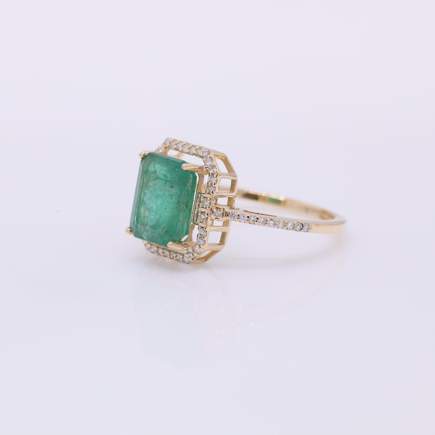 2.72 Ct Octagon Step Cut Natural Emerald 14K Gold Ring