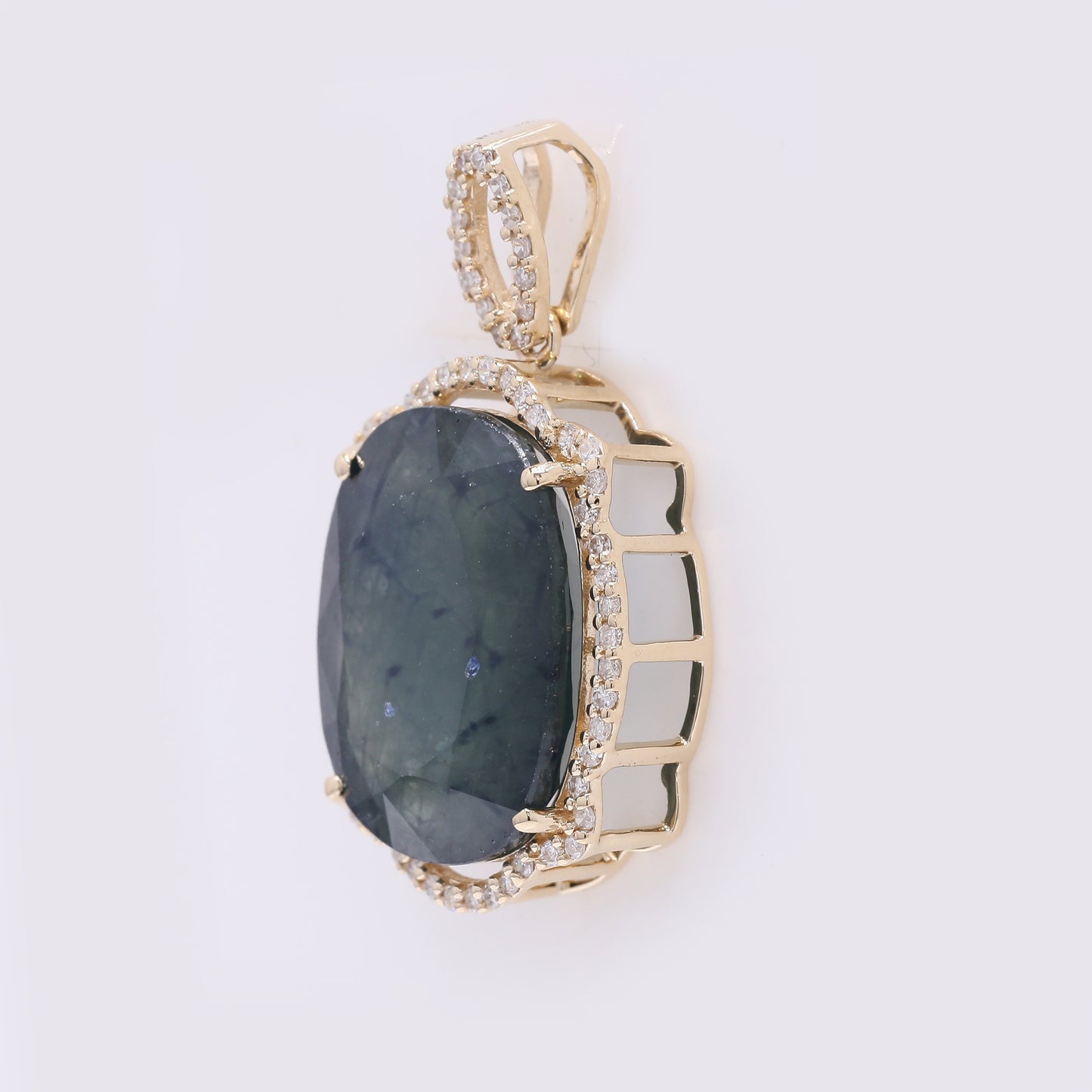 11.13 Ct Cushion Mixed Cut Natural Sapphire 14K Gold Pendant