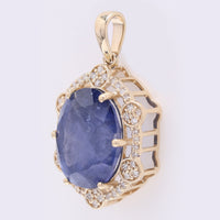 7.41 Ct Oval Mixed Cut Natural Sapphire 14K Gold Pendant