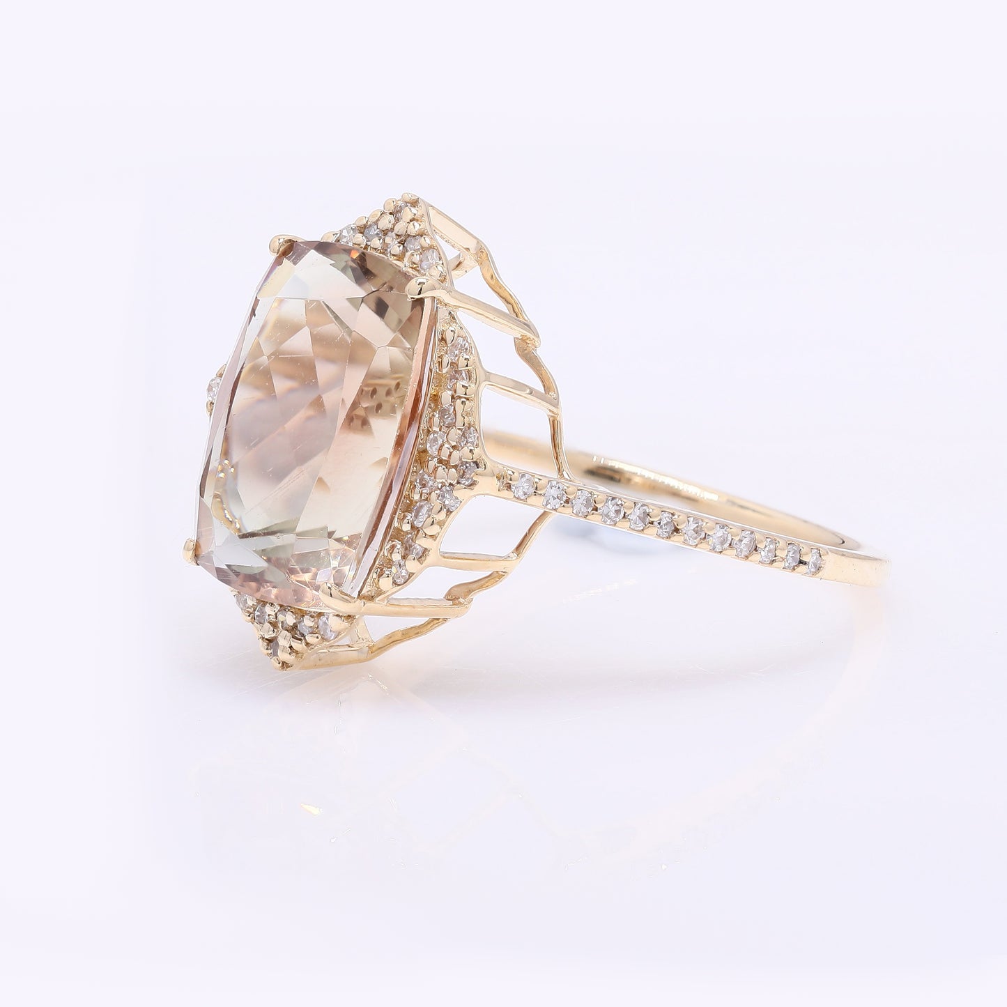 4.50 Ct Cushion Mixed Cut Natural Sunstone 14K Gold Ring