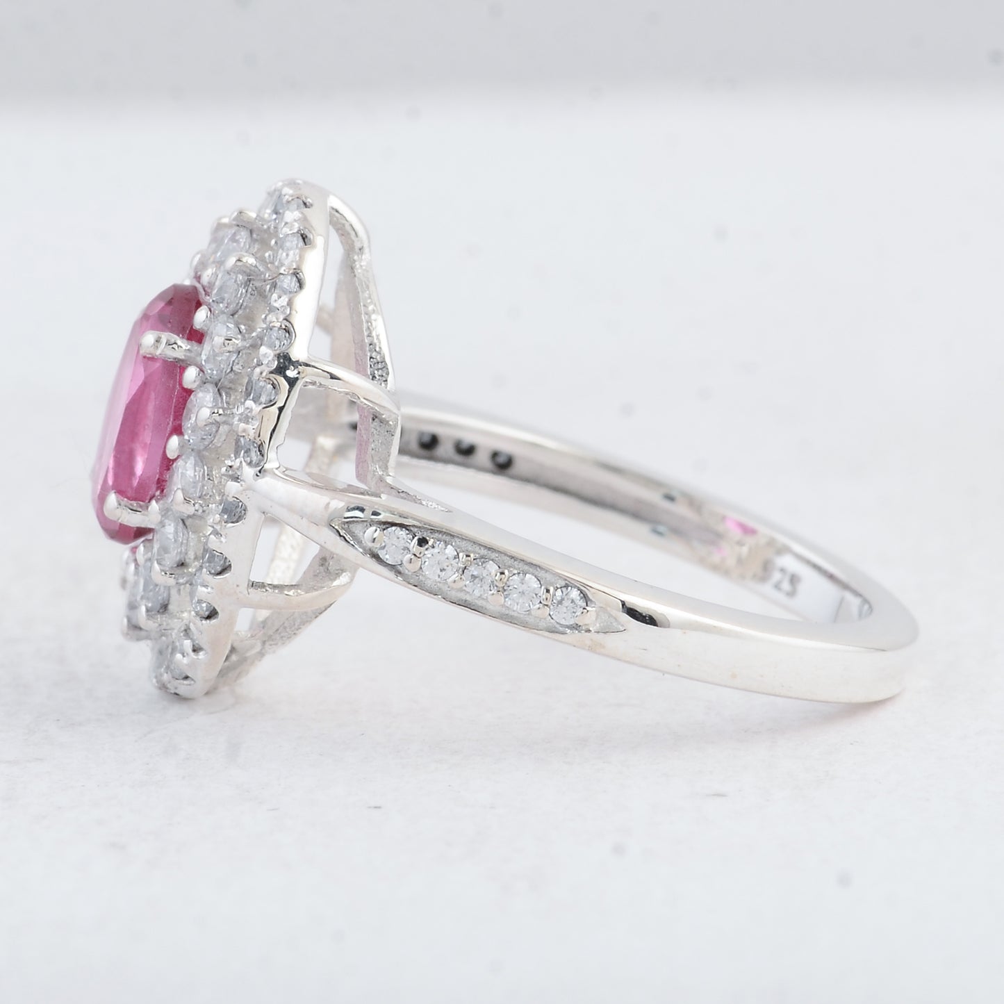 3.34 Ct Oval Pink Topaz, Cubic Zirconia 925 Sterling Silver Ring