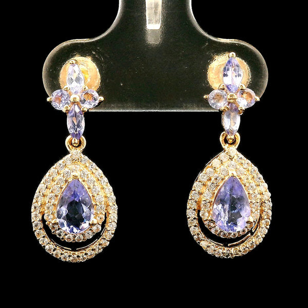 1.60 Ct Pear Tanzanite 14K Gold Earrings