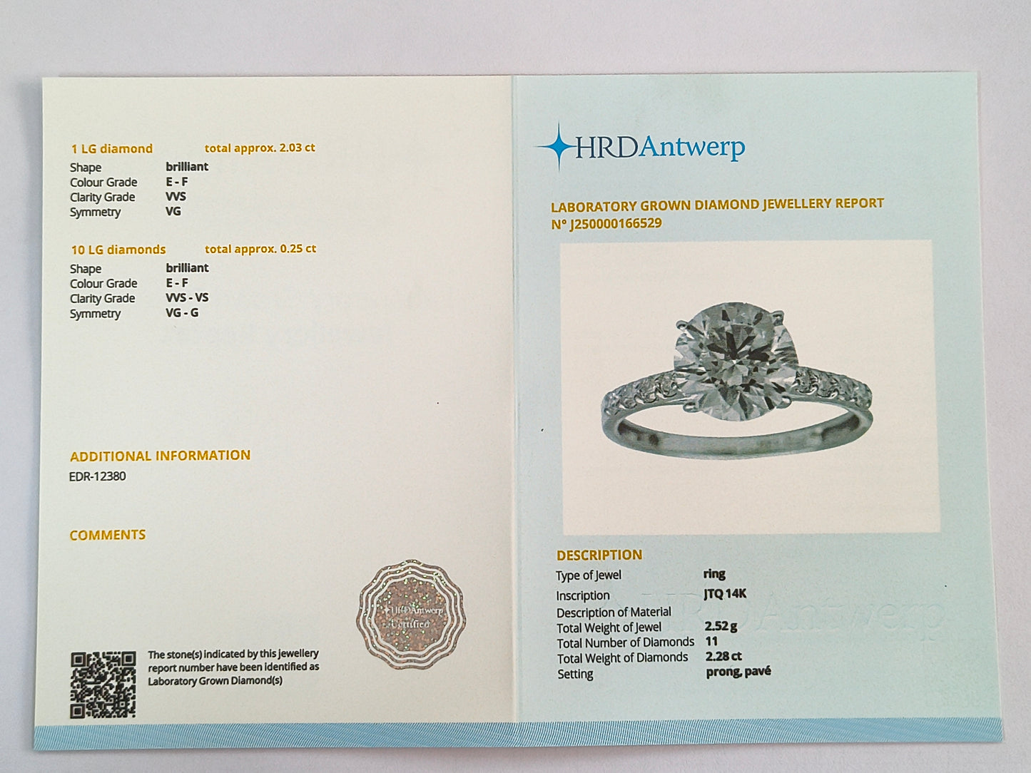 2.28 Carats Lab Grown Diamond 14K Gold Ring