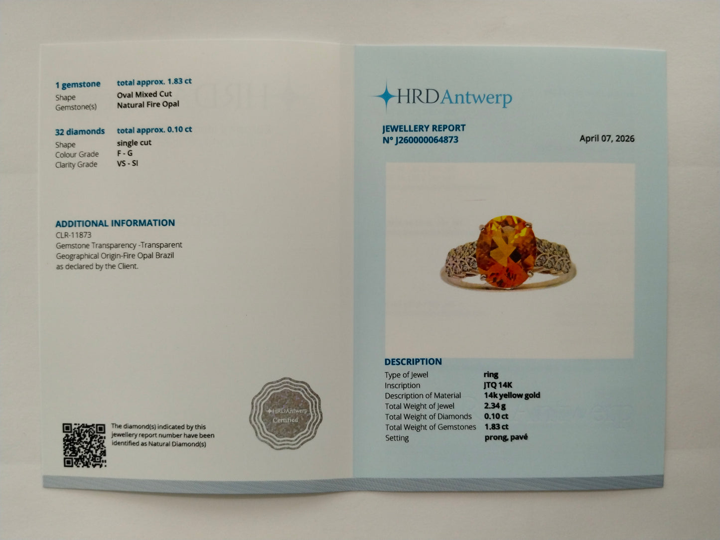 1.93 Ct Oval Mixed Cut Natural Fire Opal 14K Gold Ring