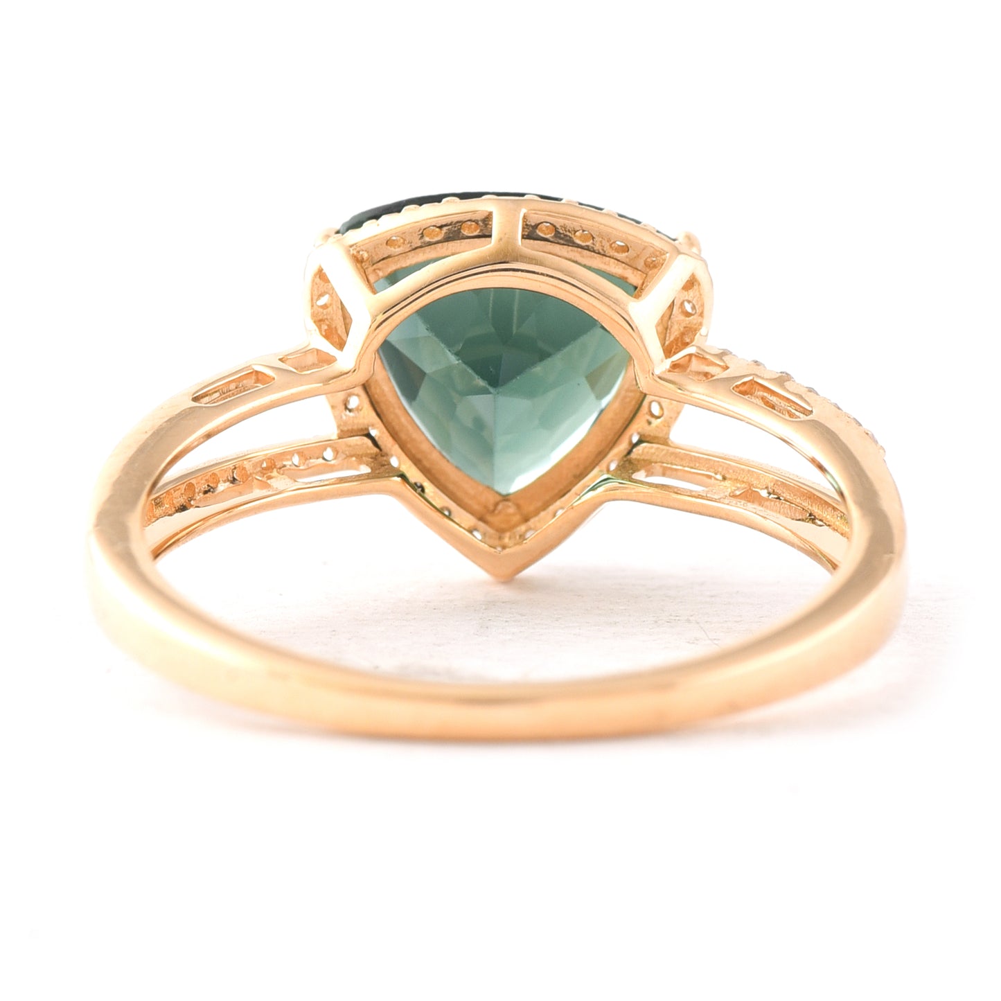 2.33 Ct Triangle Mixed Cut Natural Green Tourmaline 14K Gold Ring