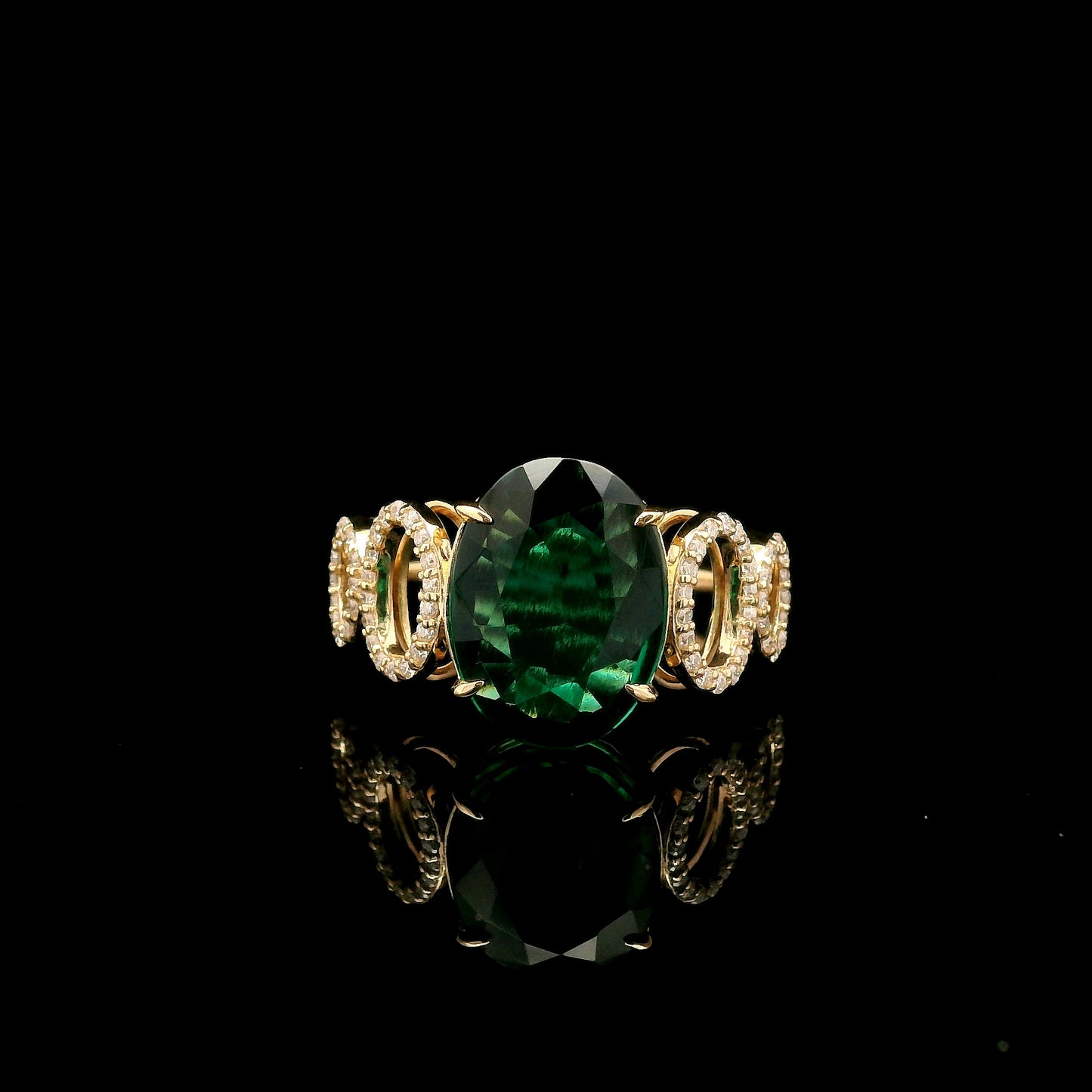 2.63 Ct Oval Mixed Cut Lab Grown Emerald 14K Gold Ring