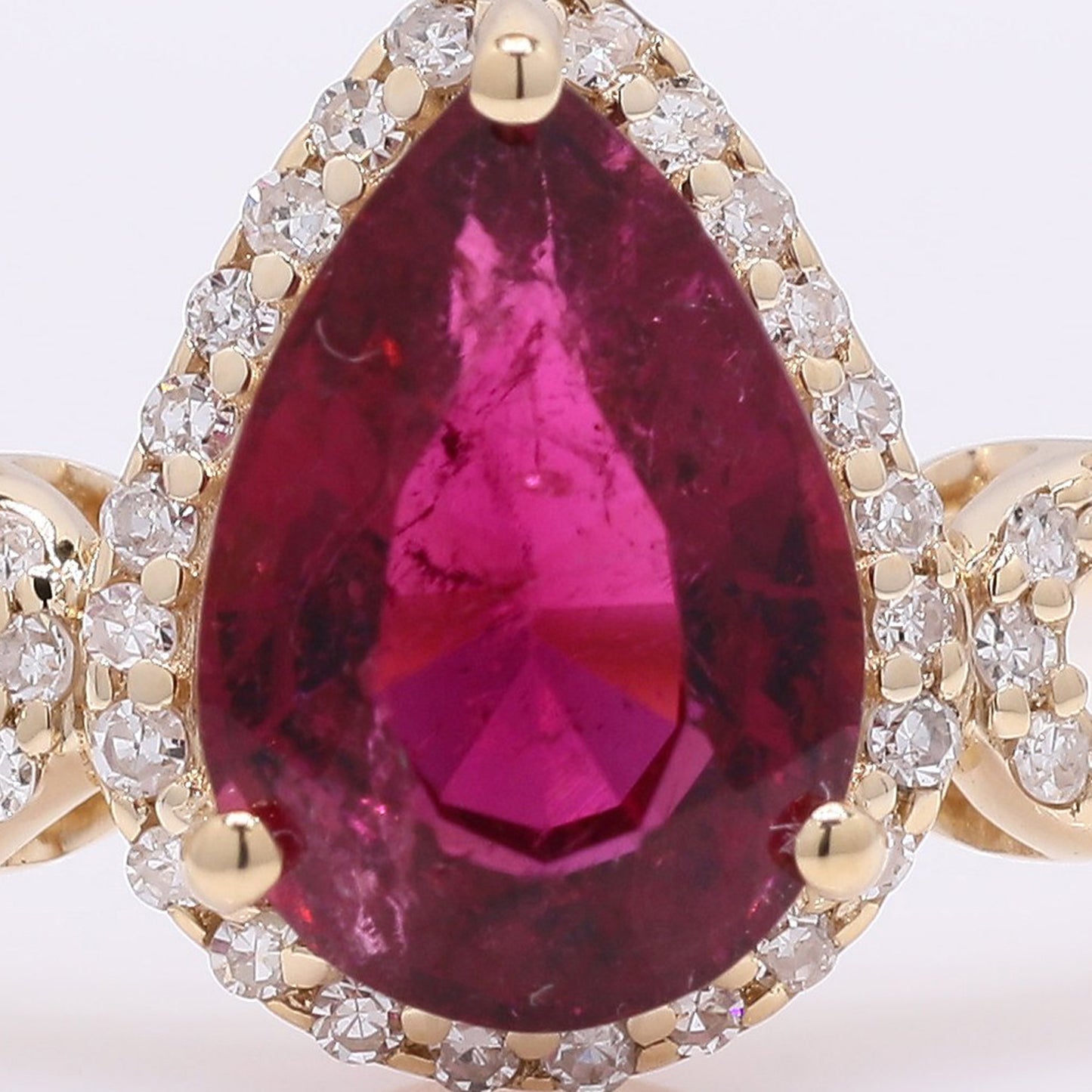 1.60 Ct Pear Mixed Cut Natural Rubellite 14K Gold Ring