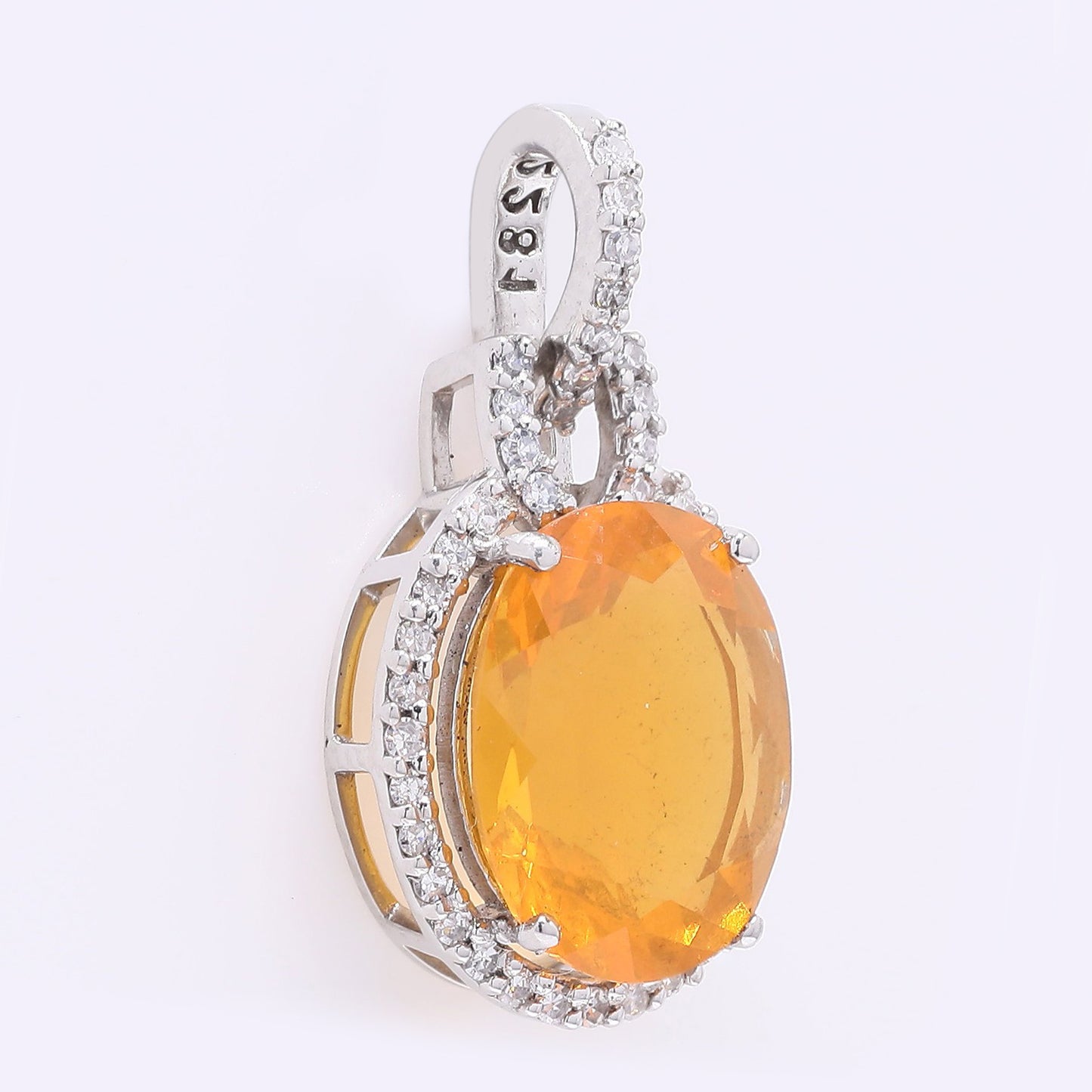 1.73 Ct Oval Mixed Cut Natural Fire Opal 950 Platinum Pendant