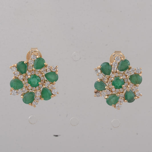 2.81 Ct Round Emerald 14K Gold Earrings
