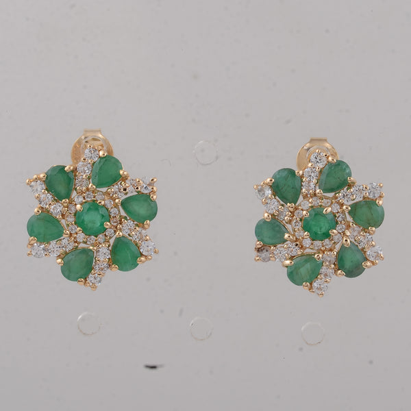 2.81 Ct Round Emerald 14K Gold Earrings