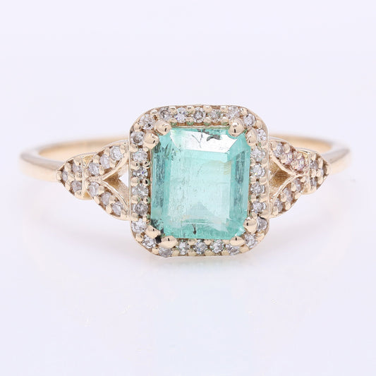 1.21 Ct Octagon Step Cut Natural Emerald 14K Gold Ring