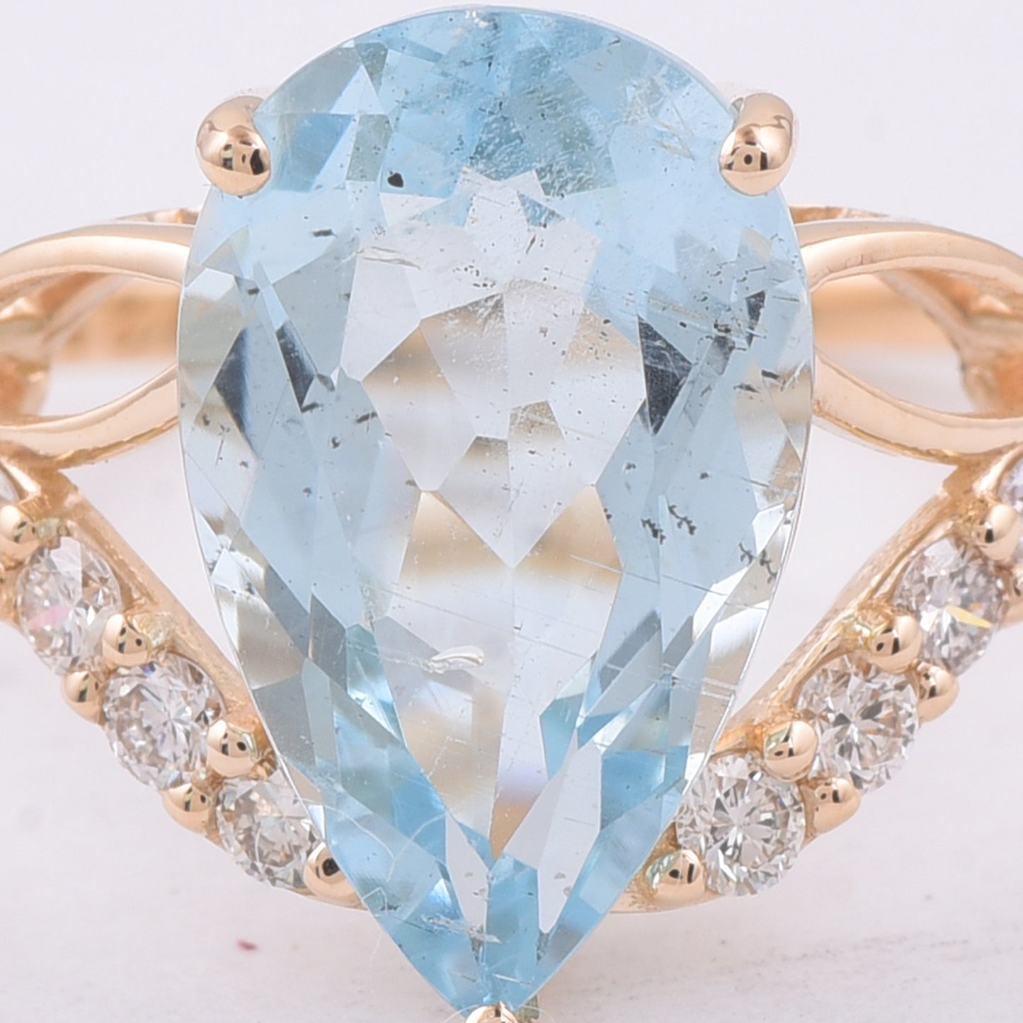 3.42 Ct Pear Natural Aquamarine 14K Gold Ring