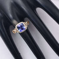 2.54 Ct Cushion Mixed Cut Natural Tanzanite 14K Gold Ring