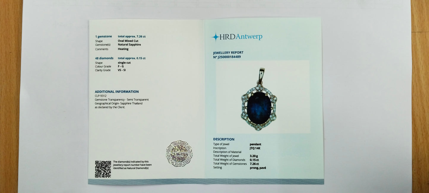 7.41 Ct Oval Mixed Cut Natural Sapphire 14K Gold Pendant