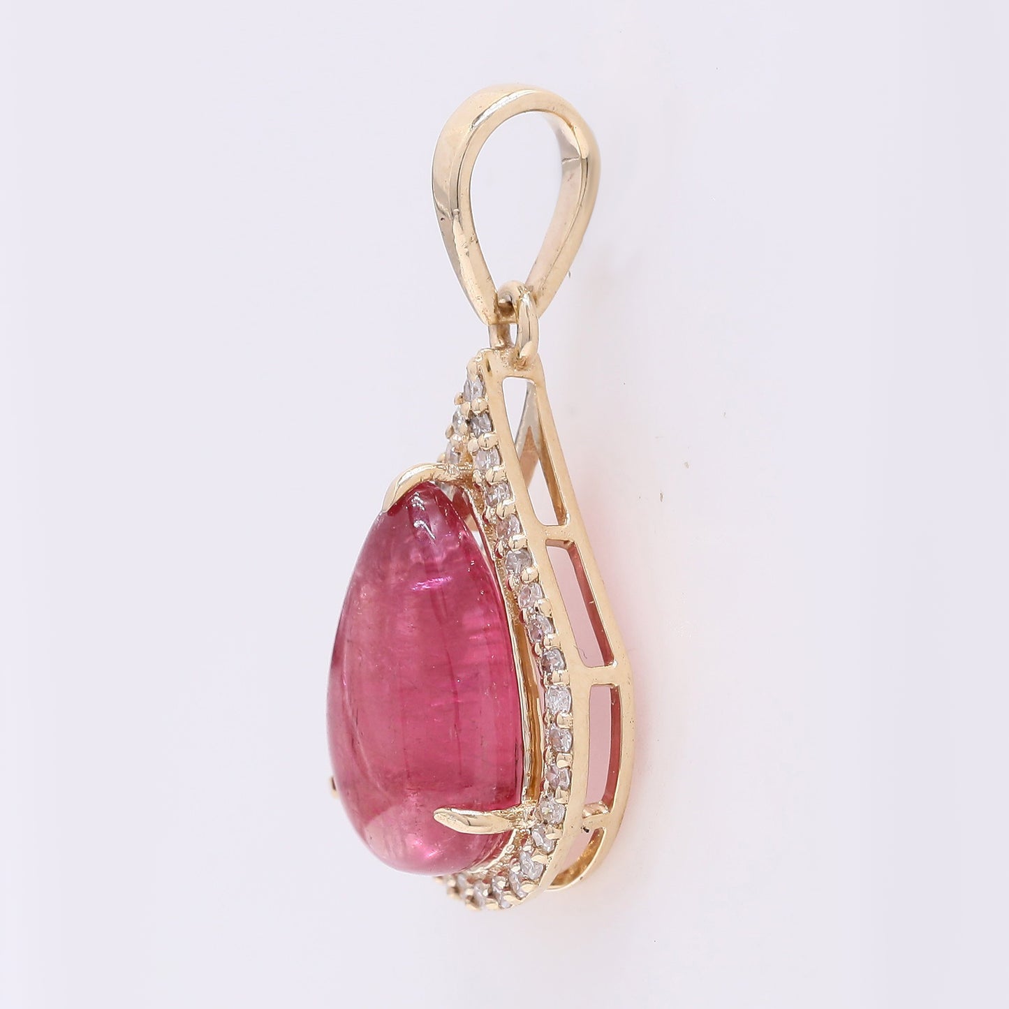 2.63 Ct Pear Cabochon Natural Tourmaline 14K Gold Pendant