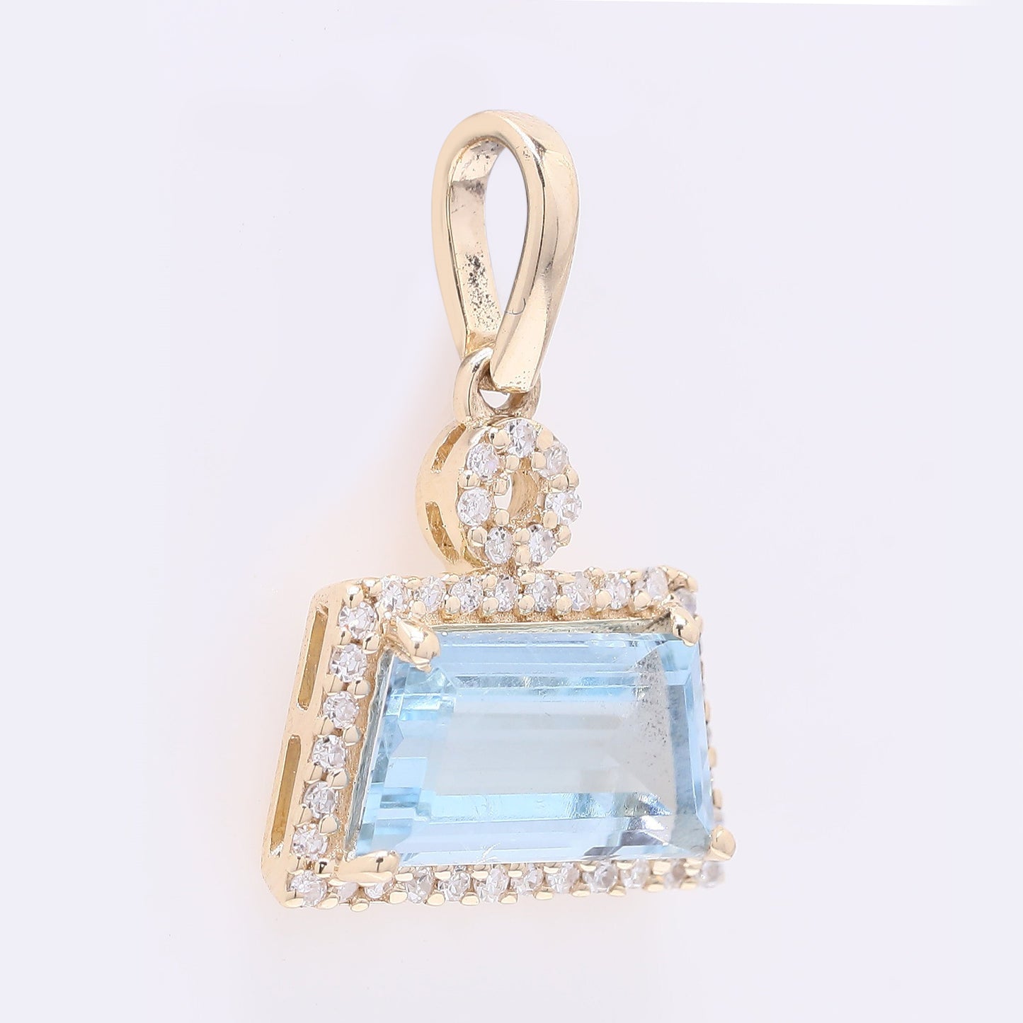 1.50 Ct Fancy Step Cut Natural Aquamarine 14K Gold Pendant