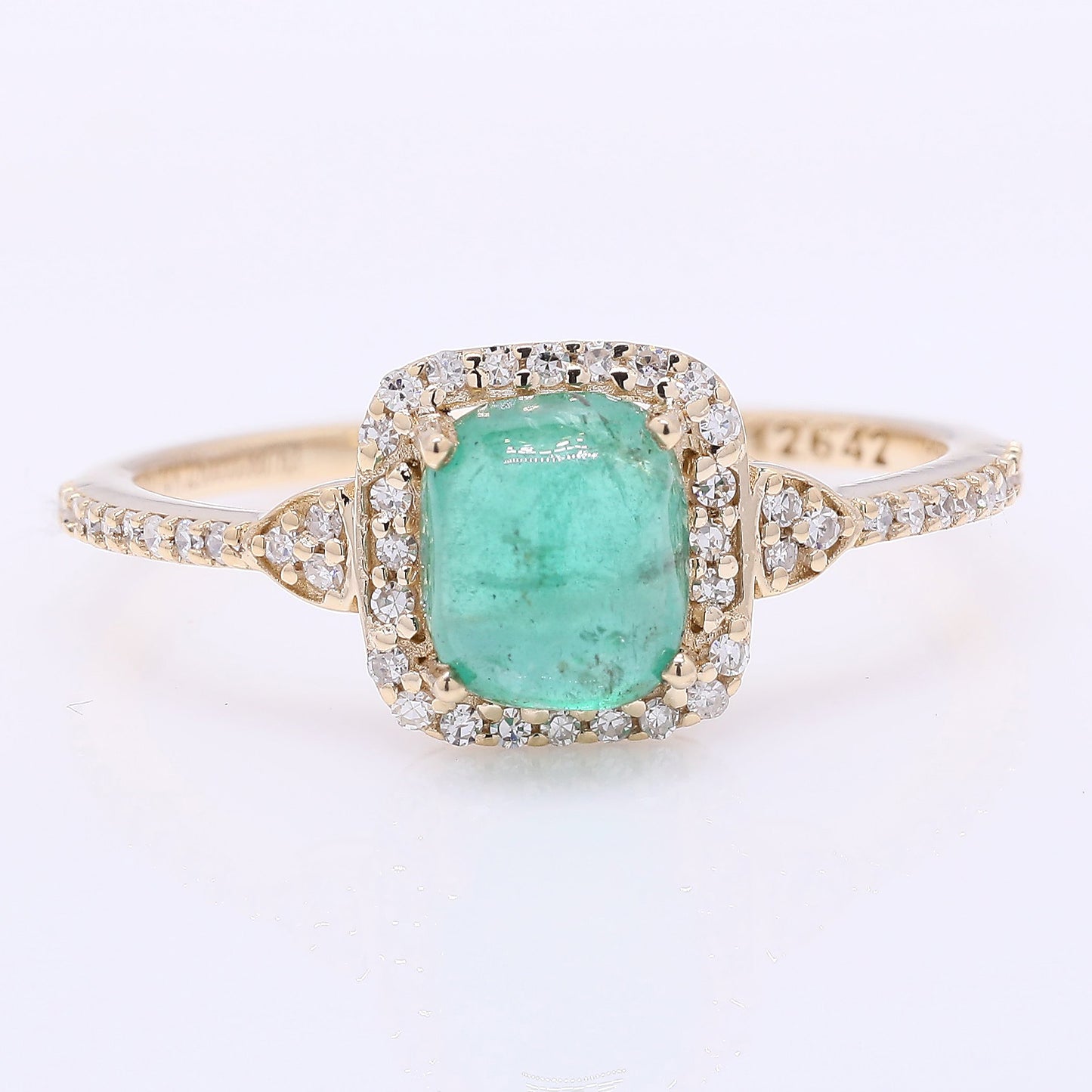 1.11 Ct Cushion Cabochon Natural Emerald 14K Gold Ring