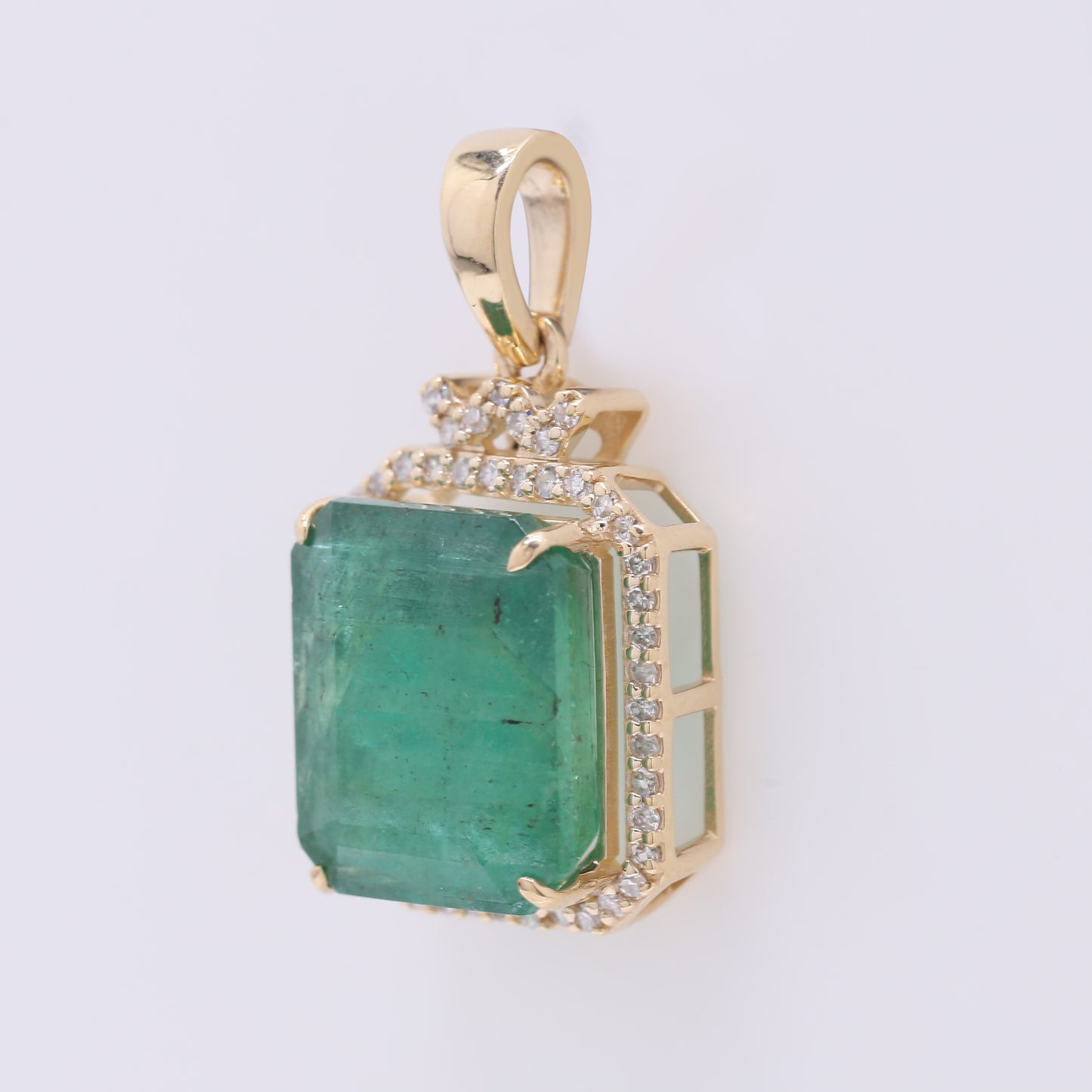 5.59 Ct Octagon Step Cut Natural Emerald 14K Gold Pendant