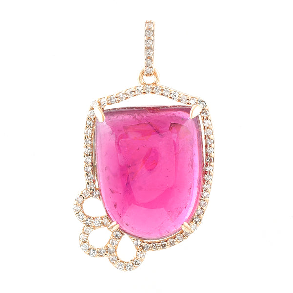 11.32 Ct Fancy Cabochon Cut Natural Rubellite 14K Gold Pendant
