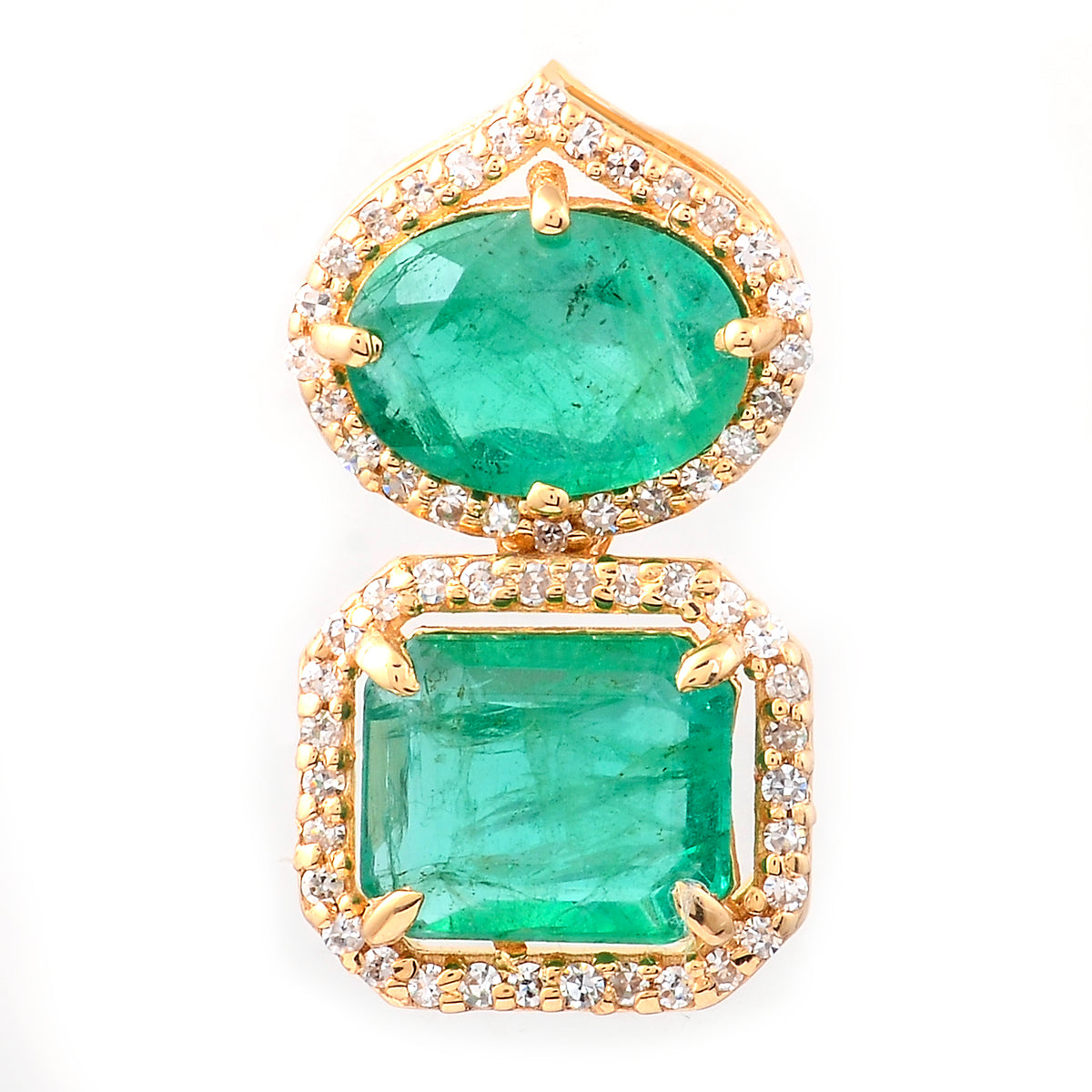 2.52 Ct Oval Mixed Cut, Octagon Step Cut Natural Emerald 14K Gold Pendant