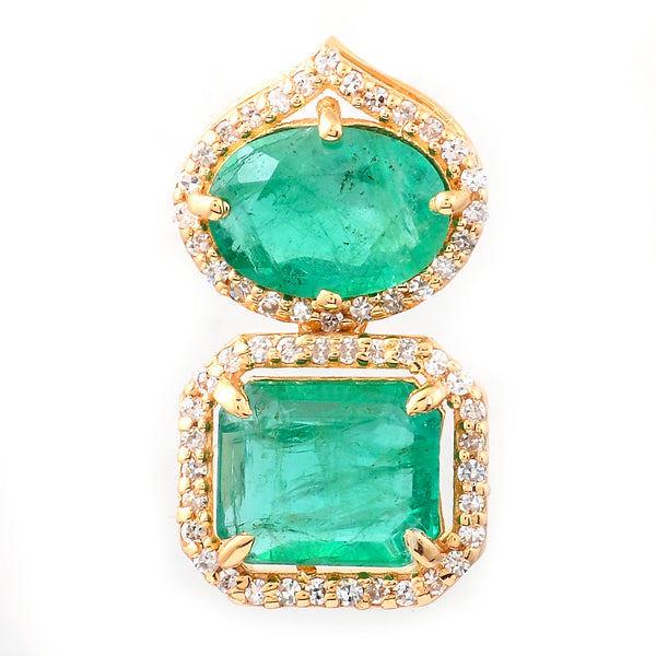 2.52 Ct Oval Mixed Cut, Octagon Step Cut Natural Emerald 14K Gold Pendant