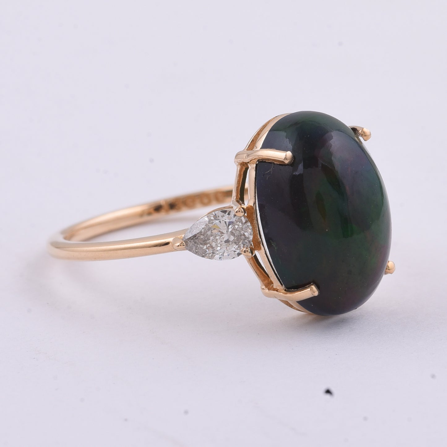 3.21 Ct Oval Cabochon Cut Natural Black Opal 14K Gold Ring