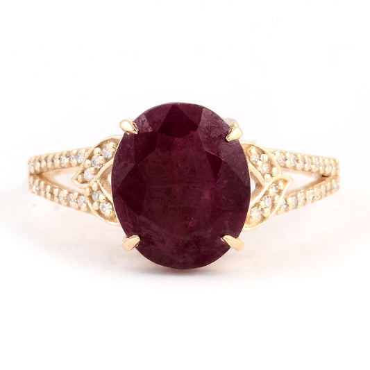 5.50 Ct Oval Mixed Cut Natural Corundum Ruby 14K Gold Ring