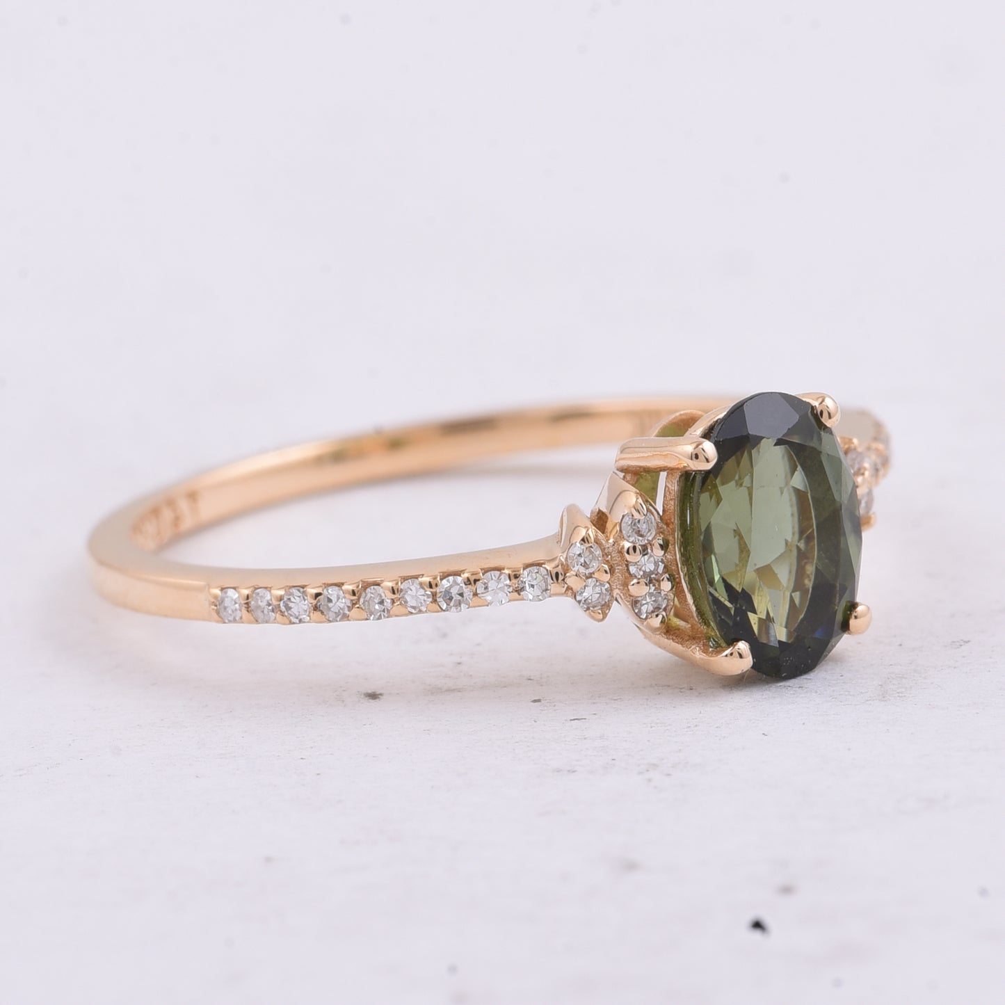 0.92 Ct Oval Natural Green Tourmaline 14K Gold Ring
