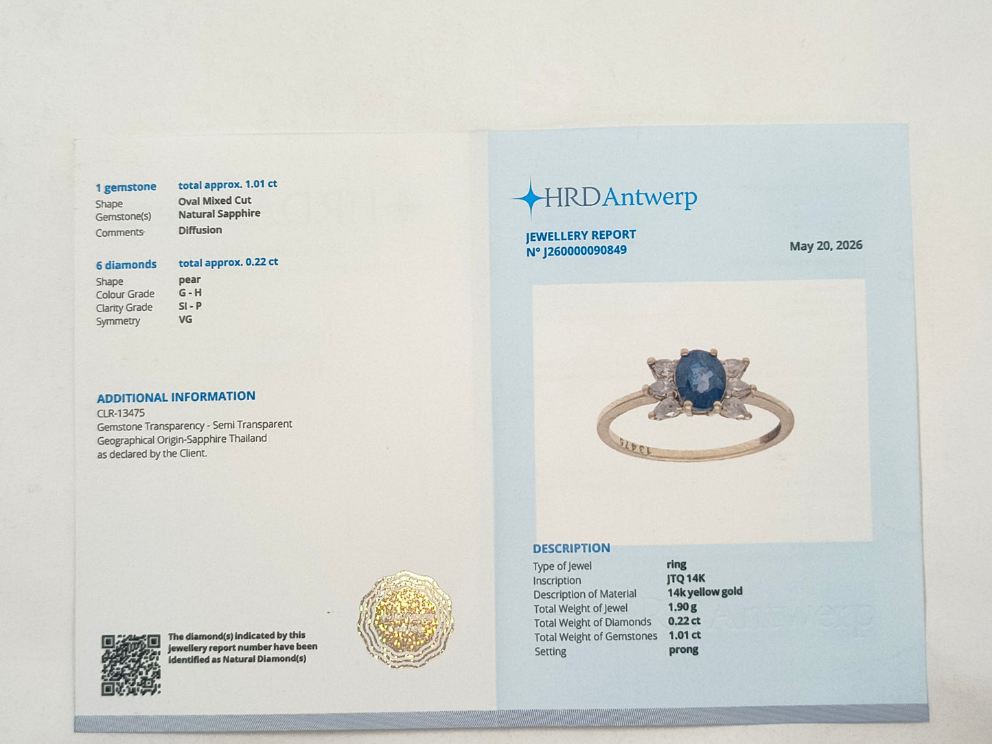 1.23 Ct Oval Sapphire 14K Gold Ring