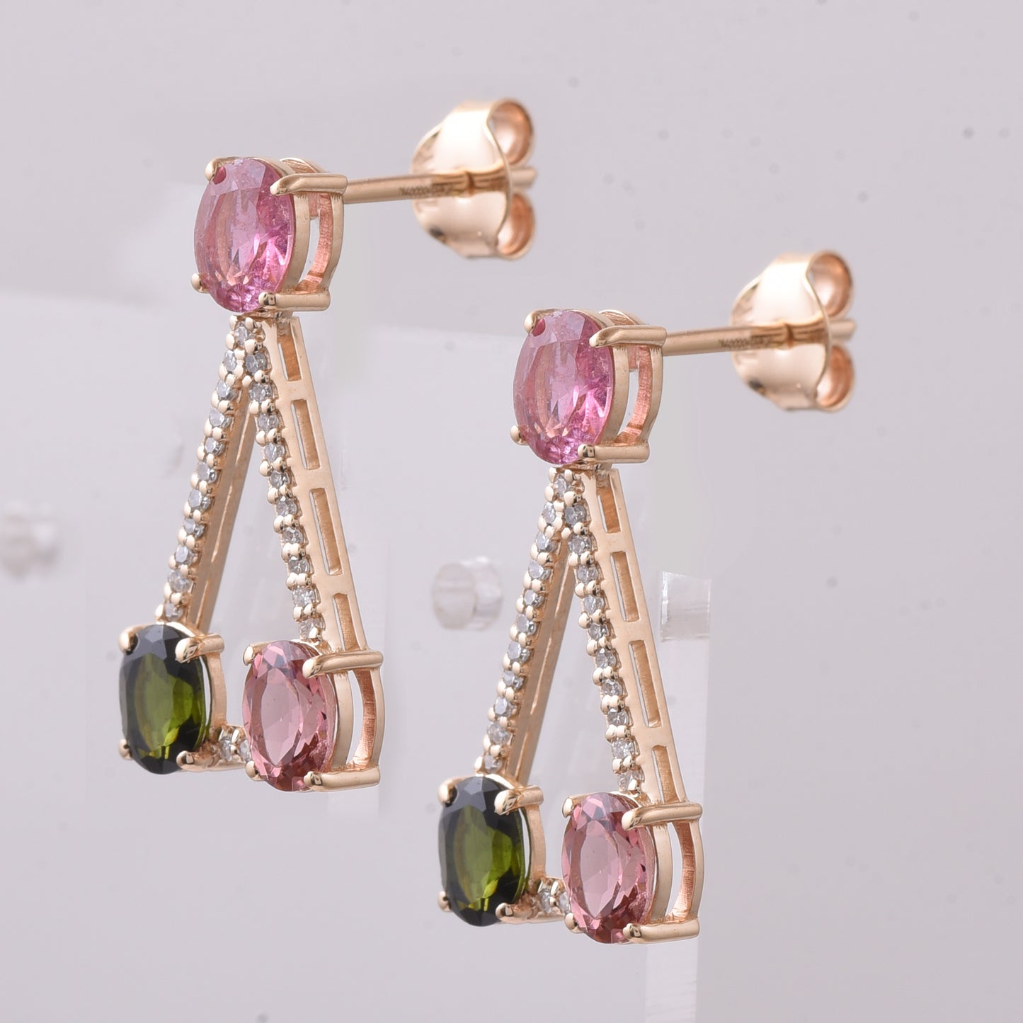 2.05 Ct Oval Mixed Cut Natural Multi-Coloured Tourmaline 14K Gold Earrings